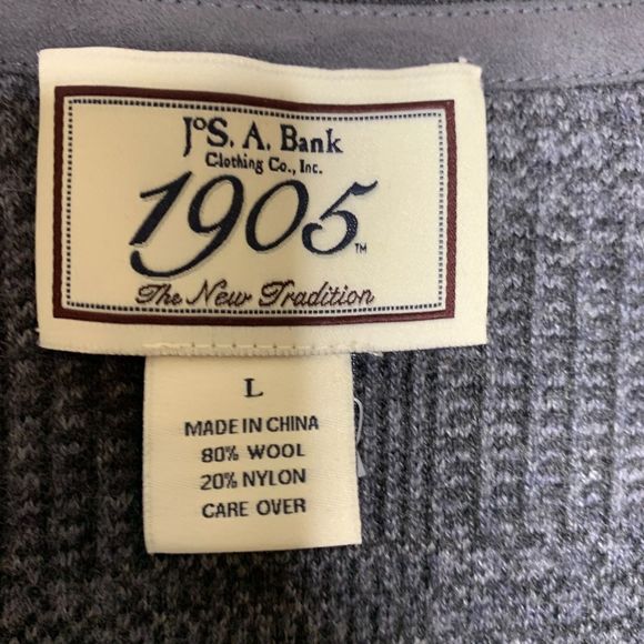 Jos. A Bank 1905 Gray Tonal Wool‎ Blend Button Front Cardigan with Elbow Patches - Picture 3 of 6